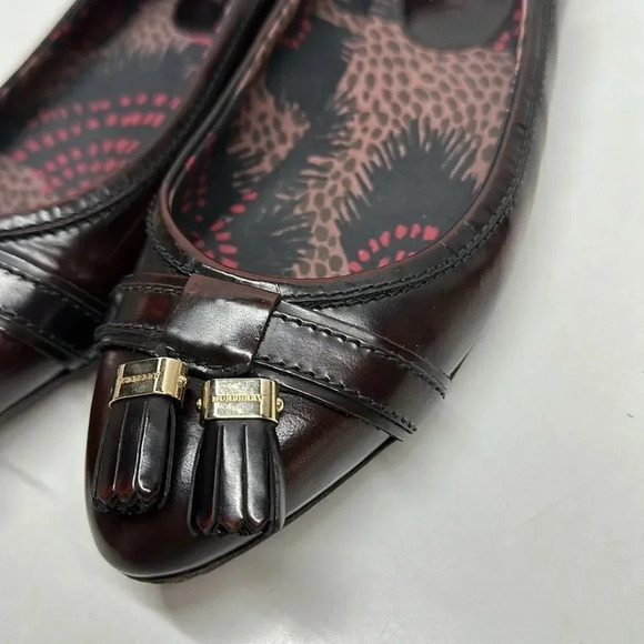 Burberry Ballet Flats Pointed Toe Shoes Leather Tassel Dark Red Size 40 US 10 - Picture 12 of 14